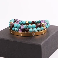 2020 new women bracelet natural stone female bracelet cz pave ball mix stone beads elastic bracelet lady jewelry gift