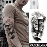 cross temporary tattoo sticker prayer lion animal tiger black fake tatu arm sleeve shoulder men women glitter tato kids body art