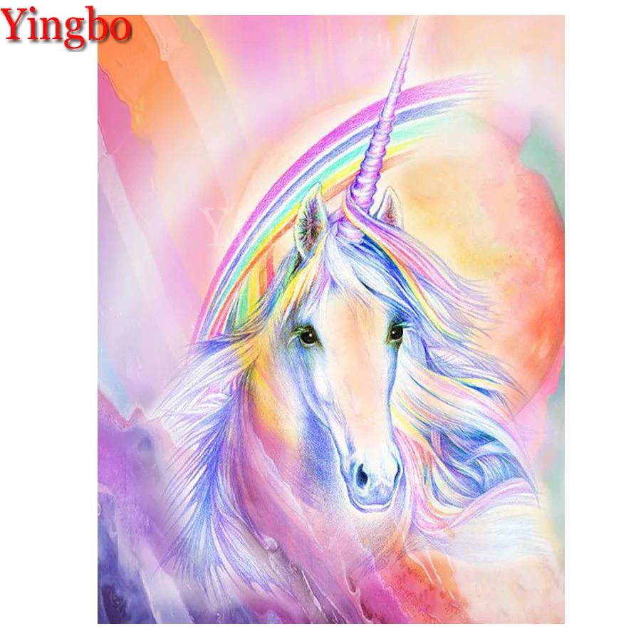 

Алмазная 5D картина «сделай сам», цветные картины с единорогом, вышивка крестиком, полноразмерная круглая Алмазная вышивка «сделай сам» вру...