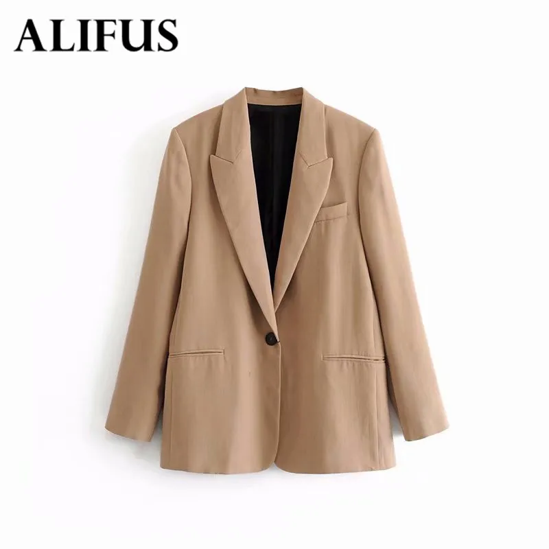 Мода Za Женский хлопковый однотонный Блейзер на пуговицах карманы однобортный