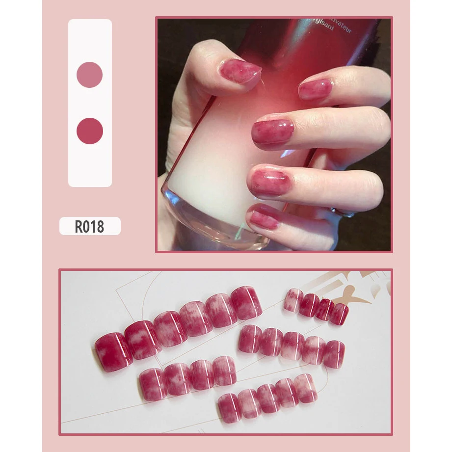 Матовые накладные ногти цвета фуксии черная луна красный золотой край с синими