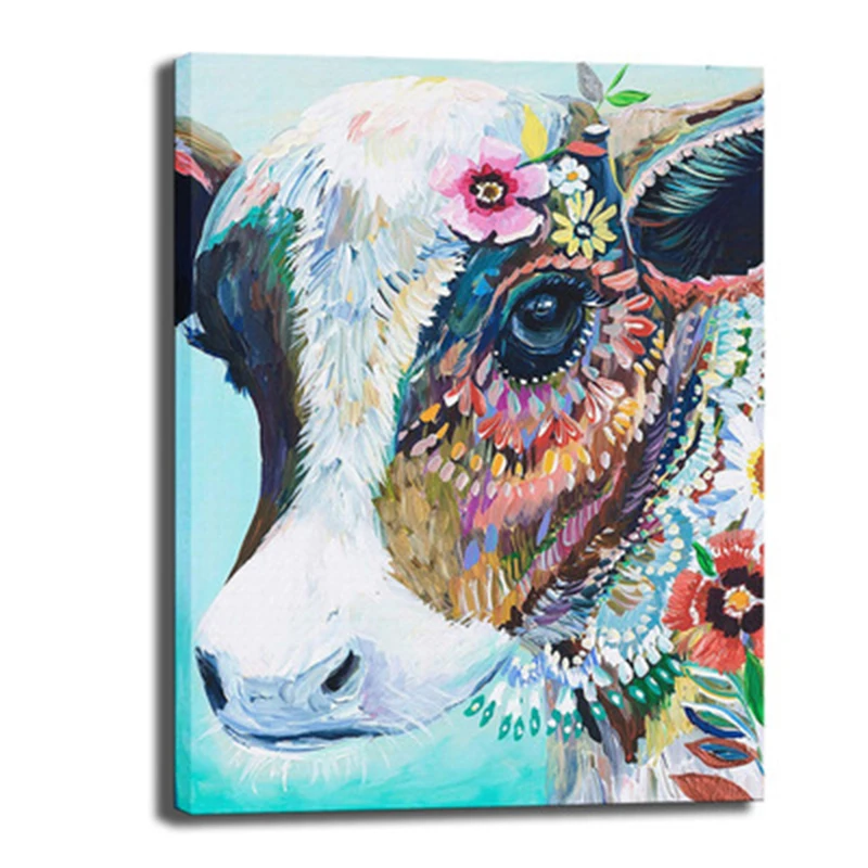 Flower cow head photo wall mural art painting classical home decoration heifer | Painting &amp Calligraphy