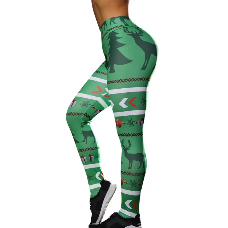 Леггинсы с рождественским принтом спортивные женские штаны для фитнеса йоги 2019