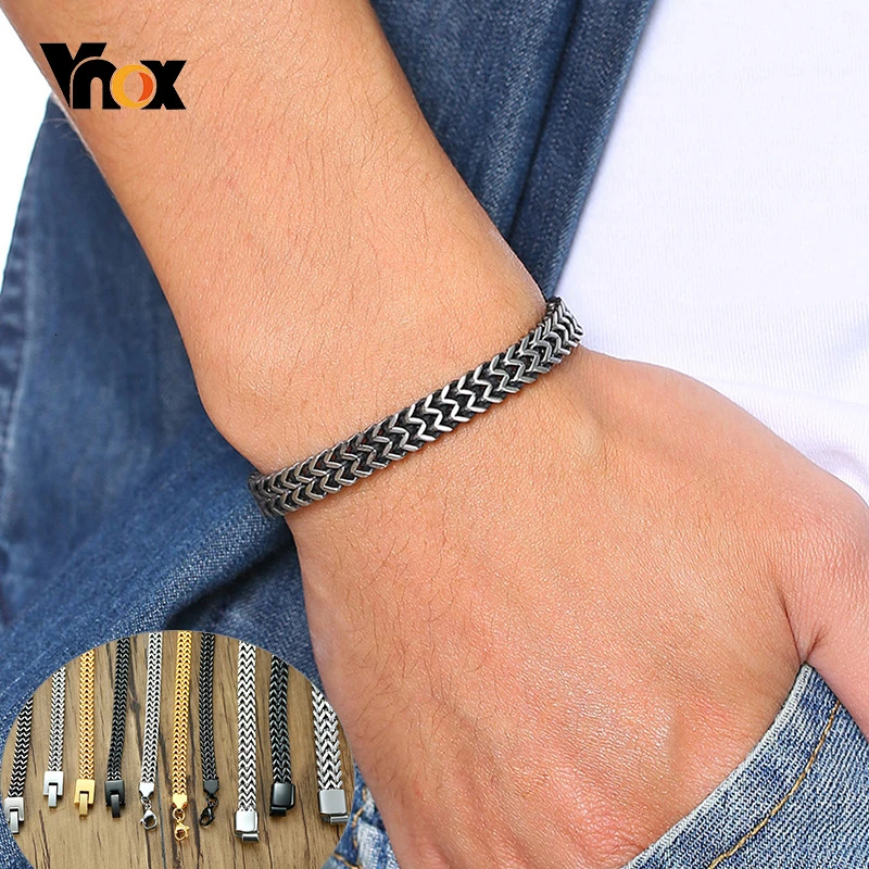 Мужской браслет из панцирной цепи Vnox черный нержавеющей стали с двойным