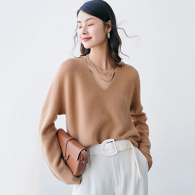 

100% кашемировый свитер для женщин Бесшовные свитер однотонная жилетка с v-образным вырезом с длинными рукавами 5 Цвета пуловеры новая мода