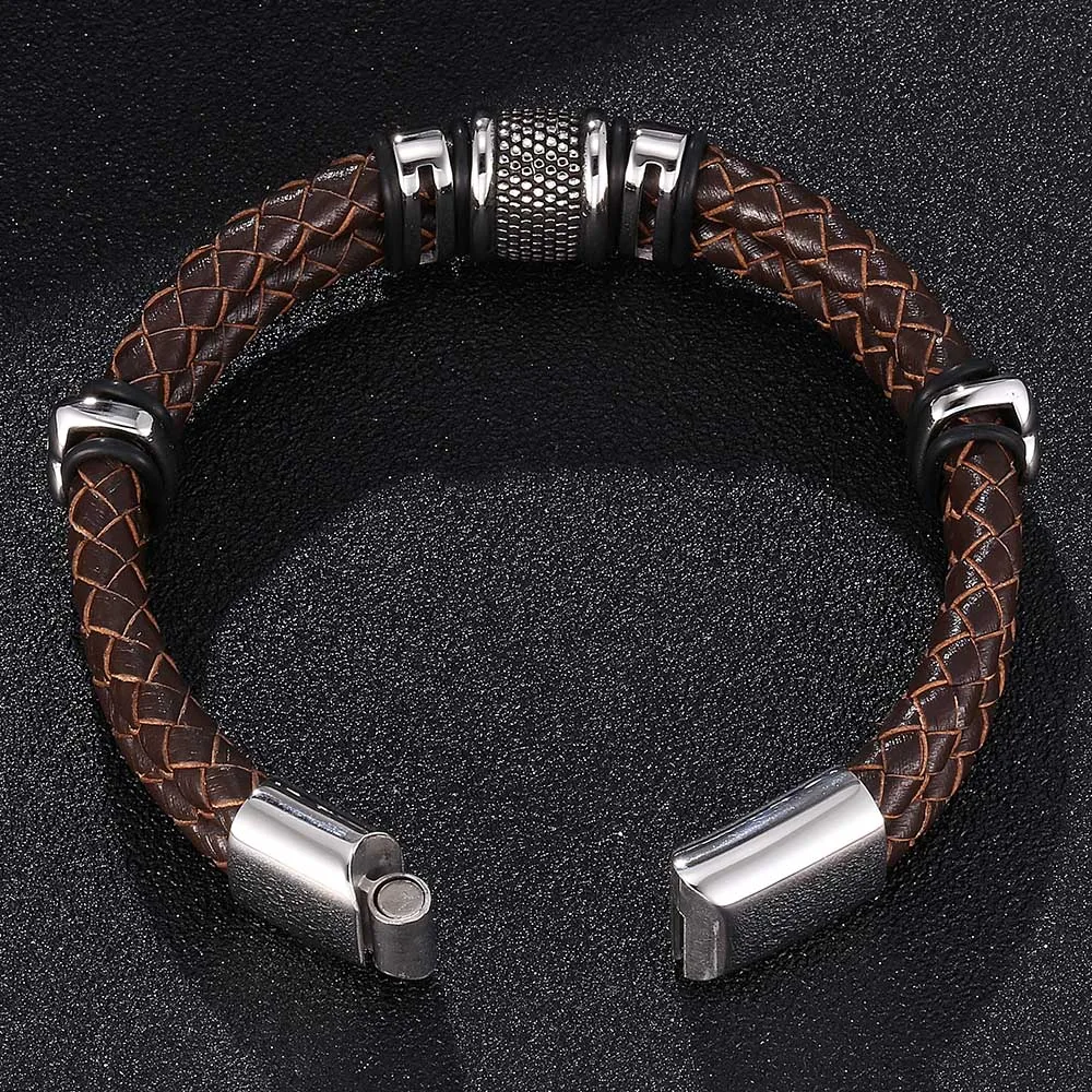 Новый Винтажный двойной коричневый кожаный браслет на запястье с косичкой