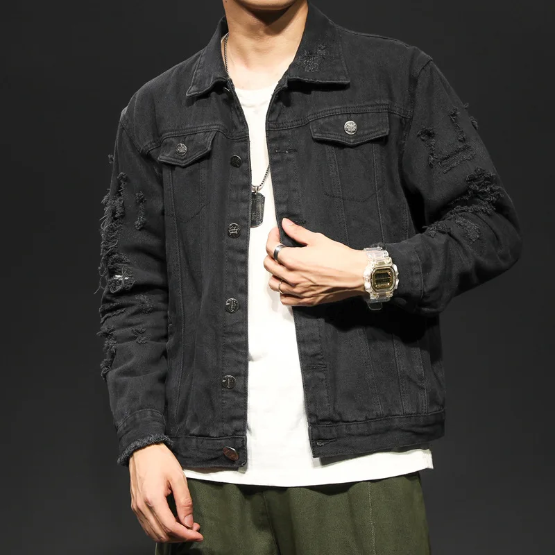 Мужская джинсовая куртка черная или хаки приталенная из денима размеры до 5XL 2020 |