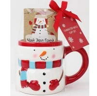 Snowman Рождественский/Новогодний подарочный пакет Санта-Клаус/Снеговик кружка с черным чайным пакетом - Цвет: Snowman