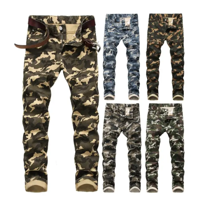 Облегающие камуфляжные мужские джинсы армейский зеленый камуфляж обтягивающие