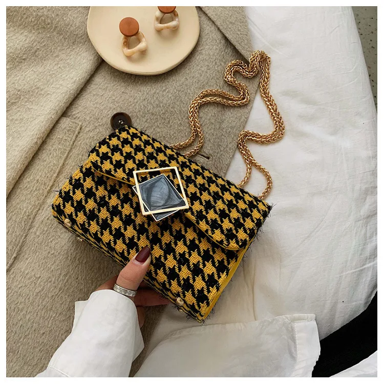 

Handbags Quality Women's 2020 Winter Ne Wmochila Feminina Casual Houndstooth Chain Wild Shoulder Bag Small Square Messenger Bag