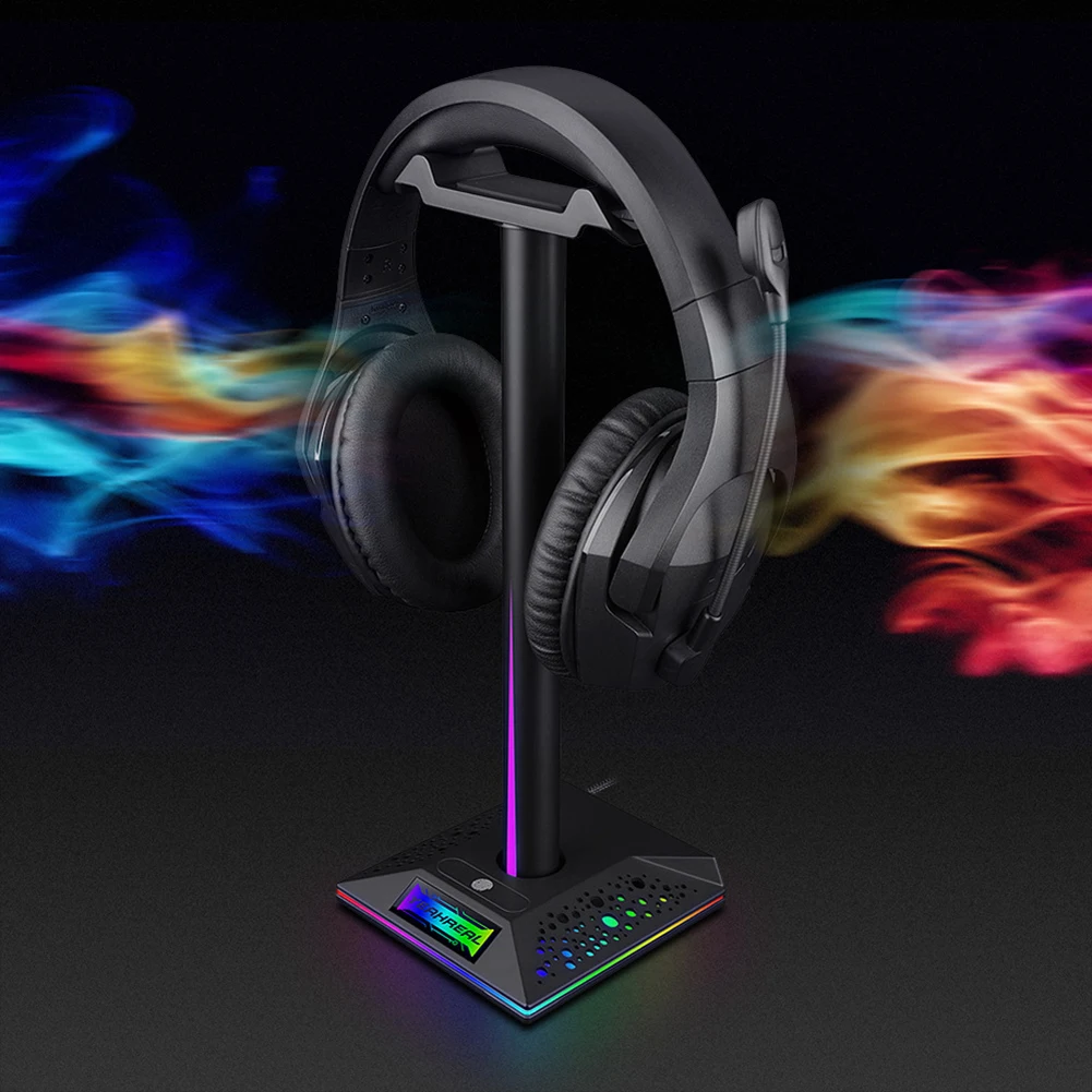 

RGB Headphones Stand Gaming Headset Desk Bracket with 2 USB and 3.5mm Ports Headphone Holder for Gamer Earphone Display Shelf
