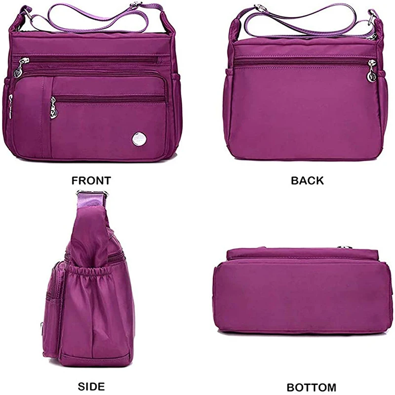 Women Nylon Shoulder Handbag Roomy Multiple Pockets Bag Ladies Crossbody Purse Fashion Tote Top Handle Satchel Waterproof Light
