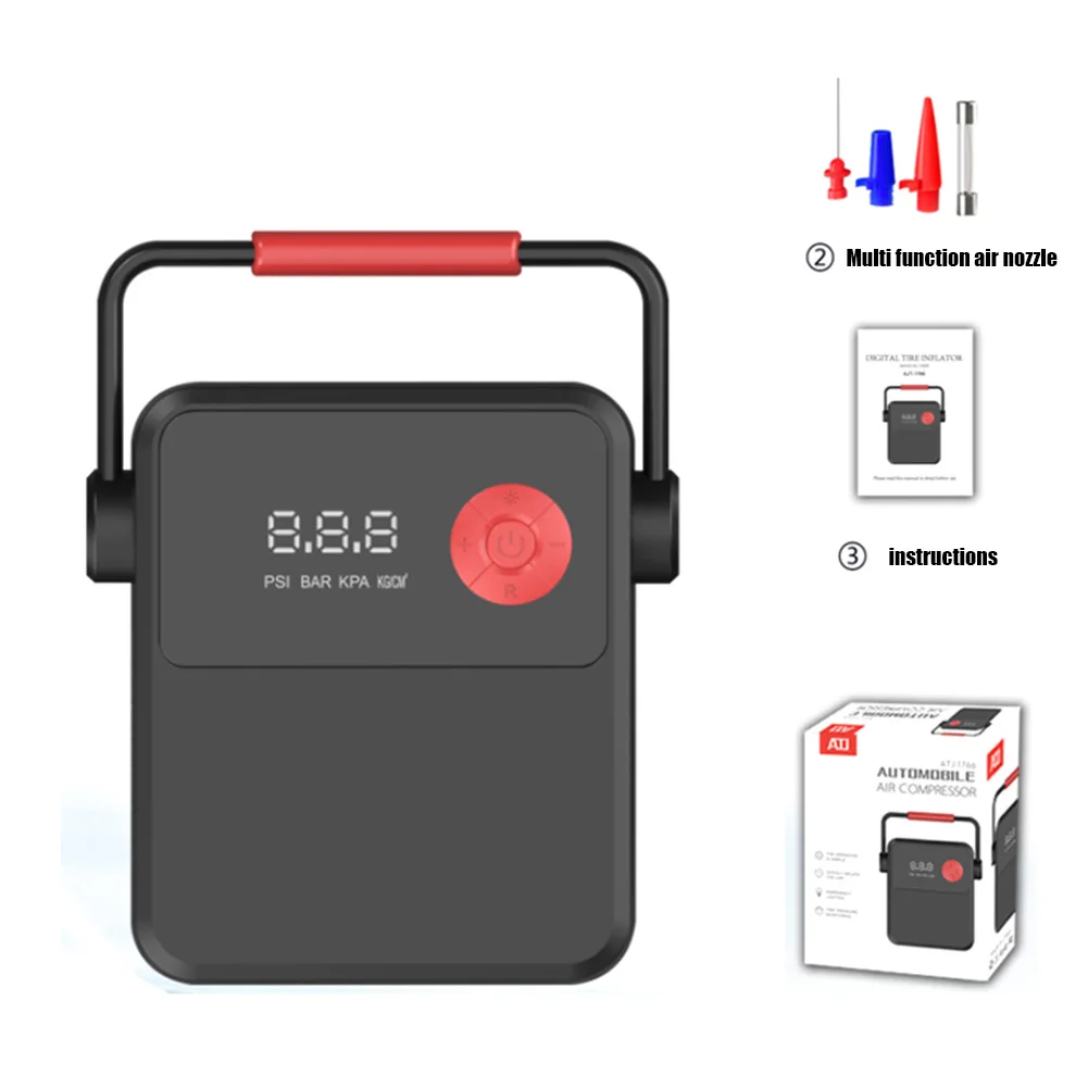 

12V Portable Car Air Compressor Auto Tire Inflator Mini Air Pump with Handle Digital Auto Pressure Gauge Emergency LED Light