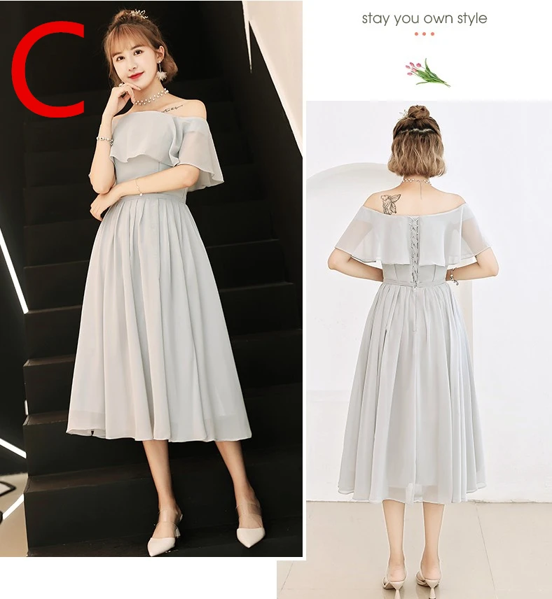 Robe de soiree сексуальные короткие элегантные новые серые шифоновые женские; с открытыми плечами Выпускные платья платье vestido de festa платья W4319