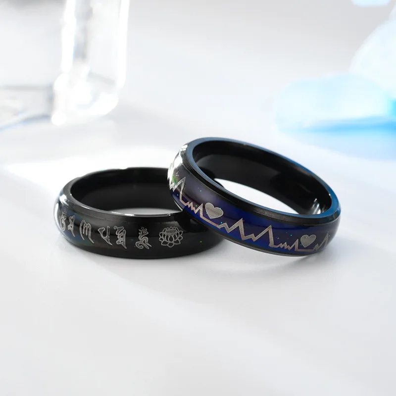 

2021 Emotion Feeling Changeable Mood Heart Ring Colorful Changing Magic Stainless Steel Wedding Rings For Women Men Jewelry
