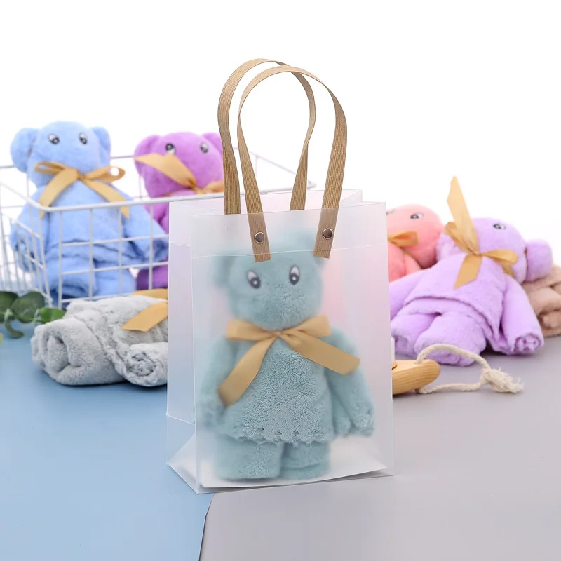 

5Sets beautiful package 30x30cm Creative Towels Bear shape Hand Towels with Mesh bag Face Washing Towel Party Wedding Gifts