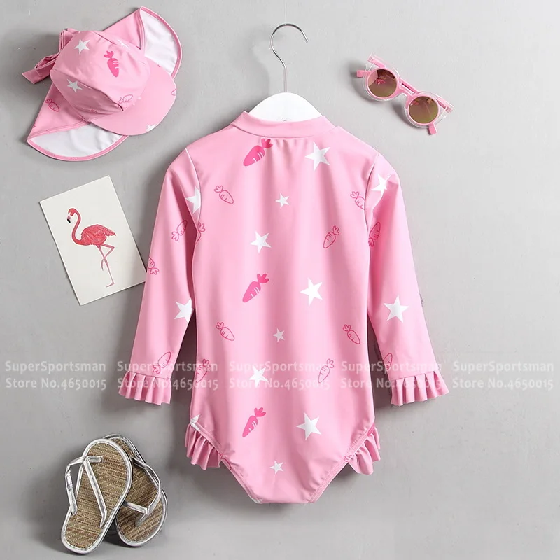 Baby Girls Anti-UV Swimwear Children Cartoon Bunny One Piece Swimsuit Kids Swim Beach Bathing Suits Toddler Swimming Clothes Set