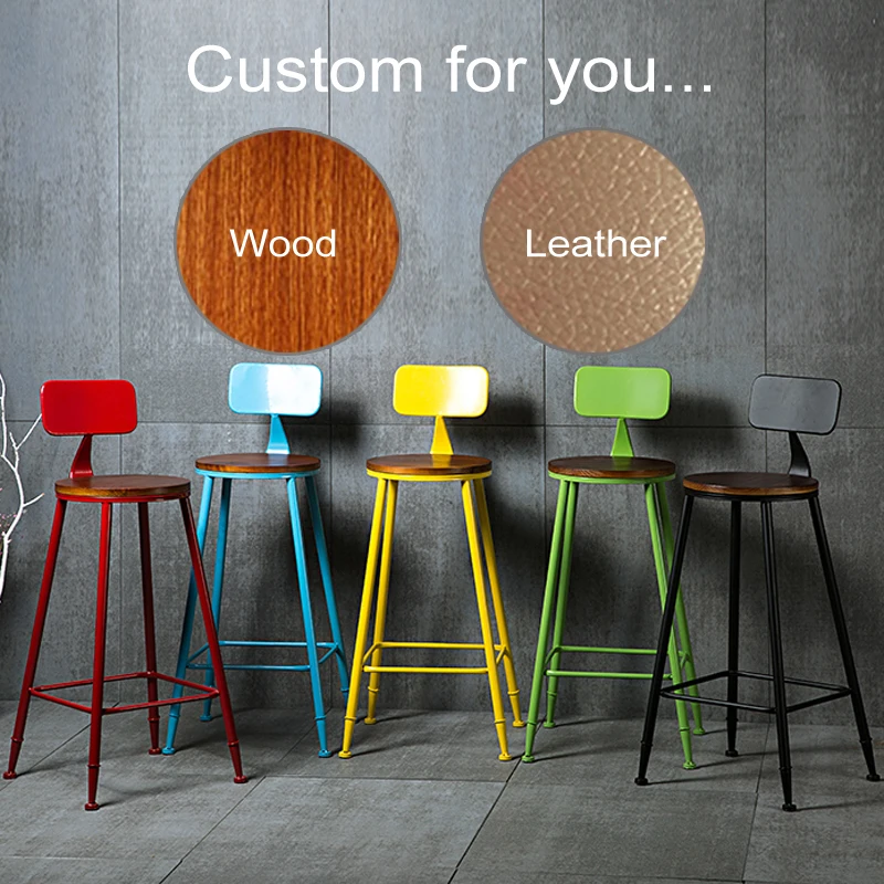 Под любую индивидуальную тематику Кожаный цветной высокий барный стул табурет