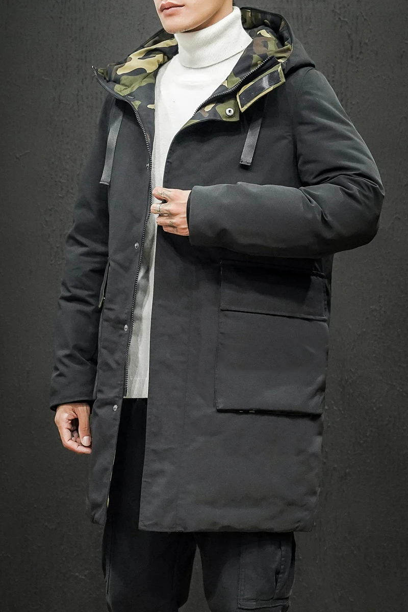 

Men's winter 2019 winter new body slimming camouflage hooded long padded clothes loose casual fashion youth men's wear