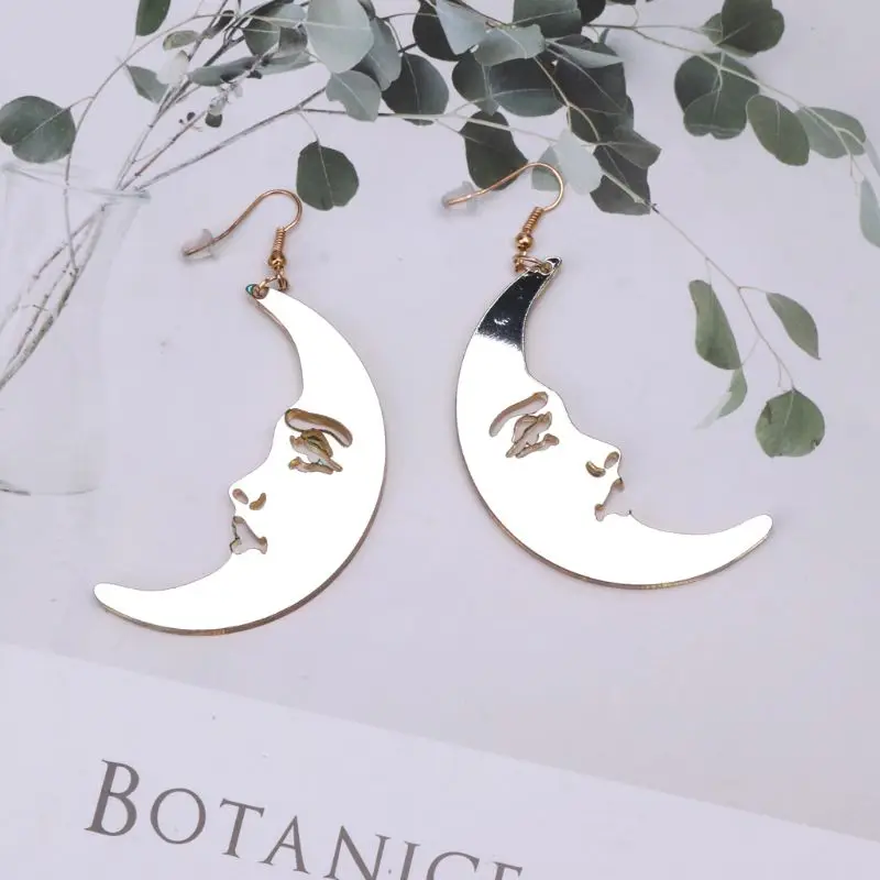 

Mirror Acrylic Big Golden Moon Drop Earrings For Women Punk Exaggerated Crescent Moon Party Earrings Fashion Jewelry