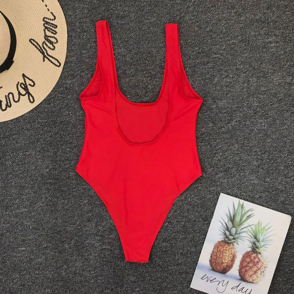 

Woman sexy bikini solid color one-piece skinny bikini without chest pad without steel support beach vacation swimming