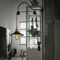 Retro adjustable pulley length iron glass reading black vintage wall lamps e27 led lights sconce for bathroom bedroom office bar