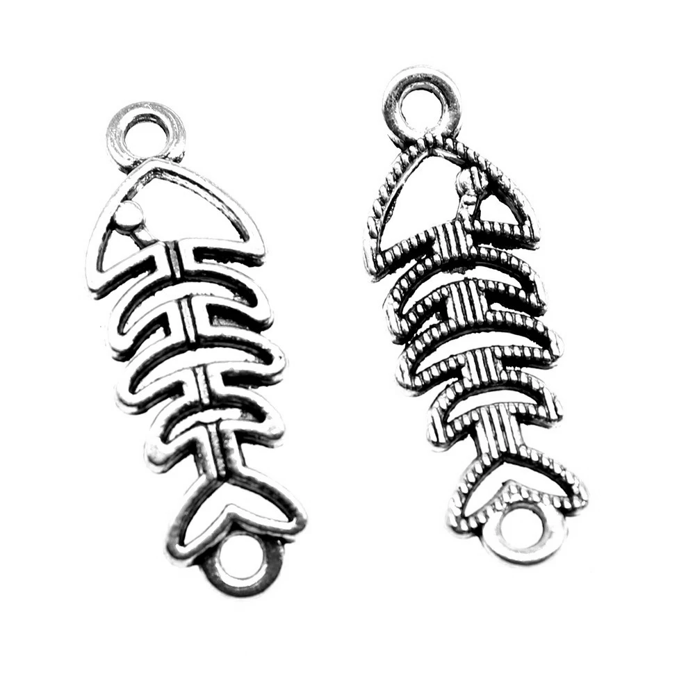 

10pcs/lot Jewelry DIY Handmade Craft Charms Antique Silver Color 31x11mm Fishbone Connector