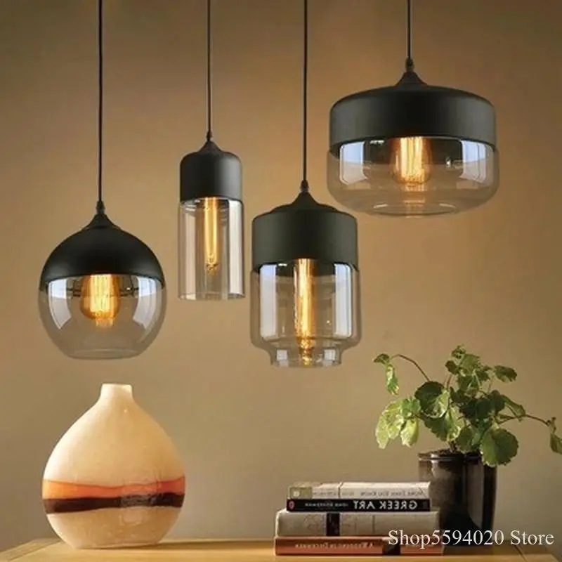 

Modern Loft Hanging Glass Pendant Lamp Industrial Loft Restaurant Glass Chandelier Cool American Vintage Art Hanging LED Lamp