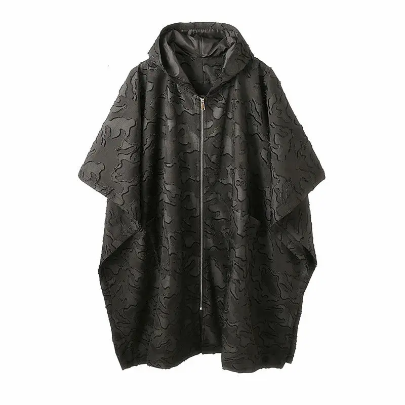 

IEFB Men's Wear Three-dimensional Pattern Hoodie Cloak Trench Coat Mid-length Trendy Large Size Windbreaker For Male 9Y4072