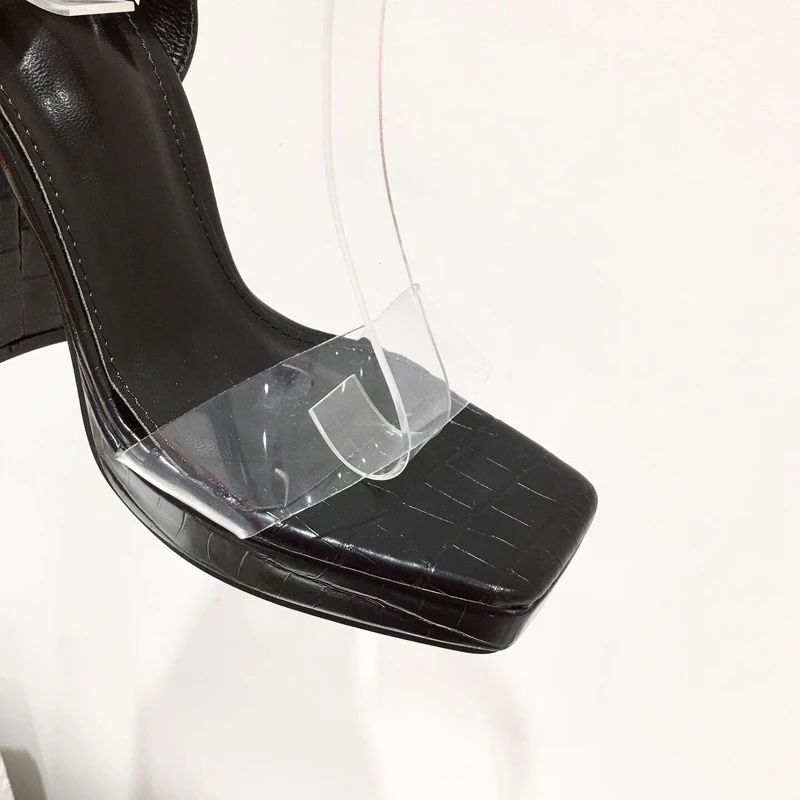 White Shoes Block Heel Black PVC Transparent Heels Women Platform Sandals Punk Gladiator Comfort | Обувь