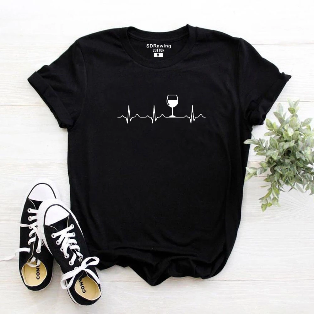 

Harajuku Wine Heartbeat Women tshirt Cotton Casual Funny t shirt Lady Yong Girl Top graphic Tee Higher Quality Drop Ship
