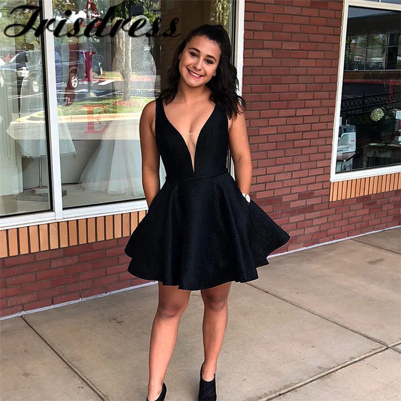 

Black Satin Short Mini Cocktail Dresses 2020 Elegant Backless Prom Party Gowns For Women Cheap Plus Size sukienka koktajlowaa