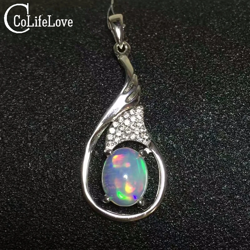 Элегантный серебряный кулон с натуральным опалом 7 мм * 9 ослепительный