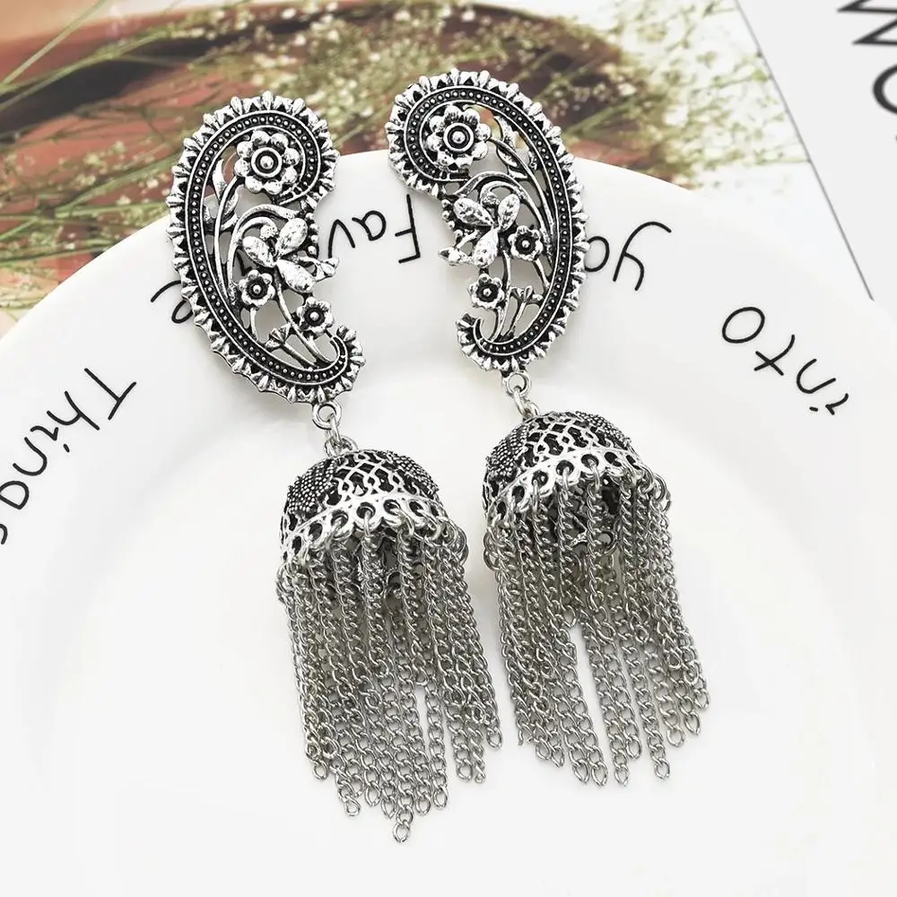 Индийские Jhumka свадебные серьги с полым цветком в древнем азиатском стиле