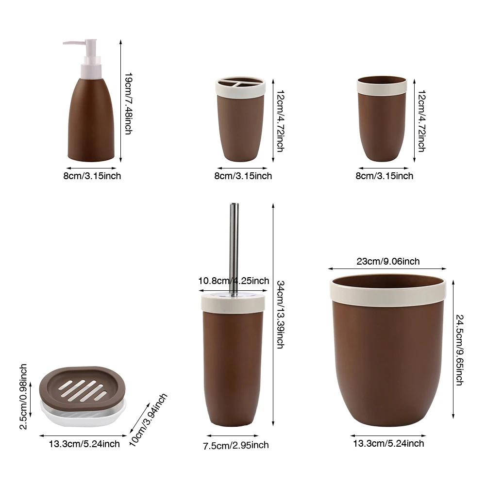 

6pcs Living Room Waste Bin Shower Gift Easy Clean Soap Dispenser Hotel Bathroom Accessories Set Toothbrush Holder Tumbler Home