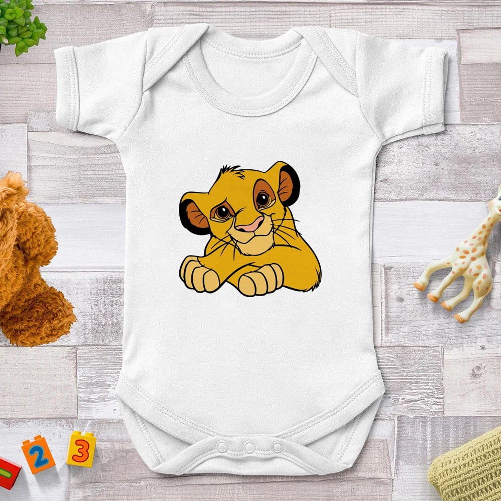 

Cute Disney Short Sleeve Newborn Bodysuit Infant Jumpsuits O-Neck New Baby Romper Cartoon The Lion King Simba Head Baby Clothes