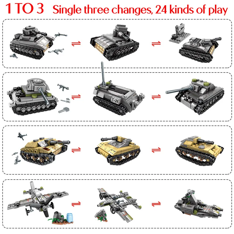 SEMBO 1061Pcs WW2 Deformation War Chariot Building Blocks Military Electric Tank Army Soldiers Figures Bricks Toys for Boys | Игрушки и