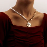 goth baroque pearl chain necklace for women minimalist circle coin pearls charm choker necklaces femme fashion jewelry gift