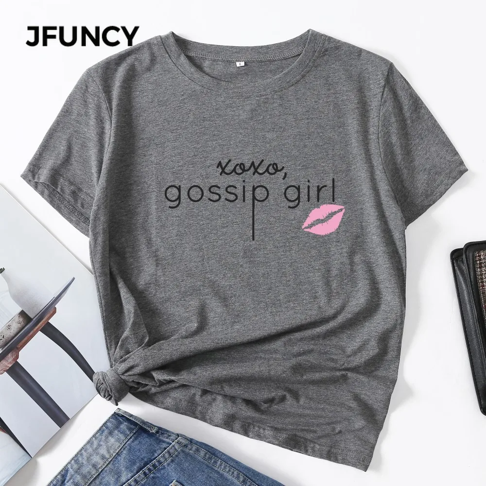 Женская хлопковая Футболка JFUNCY 8 цветов размера плюс с забавным принтом сплетни