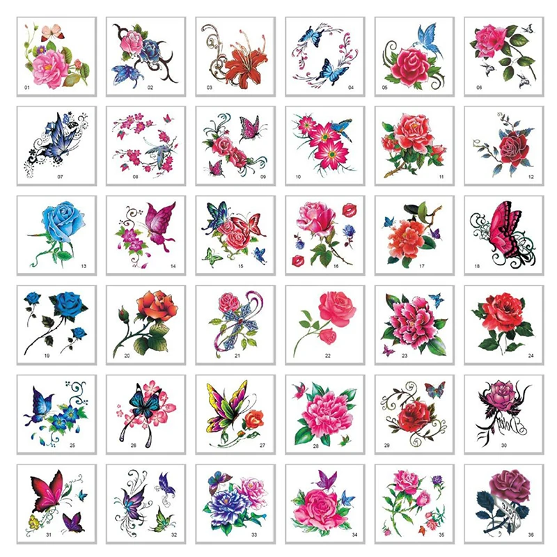 

66 листов, модные красочные татуировки с цветами для женщин, Новые водонепроницаемые временные Черные татуировки, боди-арт
