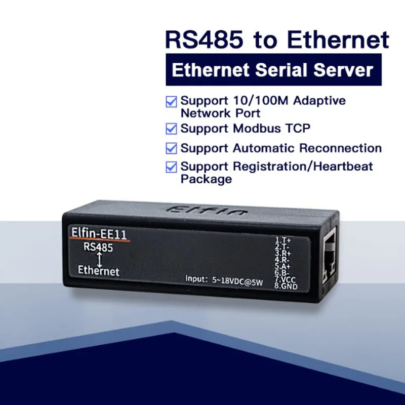Мини-rs485 последовательный сервер к Ethernet ModbusTCP серийный RJ45 конвертер со встроенным
