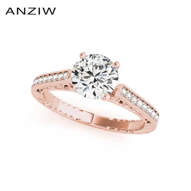 

ANZIW 925 стерлингового серебра розовое золото Цвет круглой огранки 1ct 4 зубцами обручальное кольцо для женщин серебро обручальные кольца для в...
