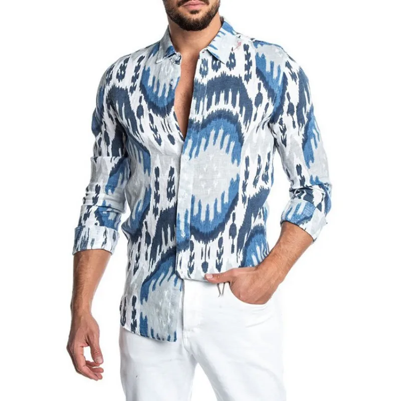 

Summer Men's Slim Shirt Long-sleeved Gentleman Lapel Shirt Fashion Printed Casual Shirts Hot Sale W1