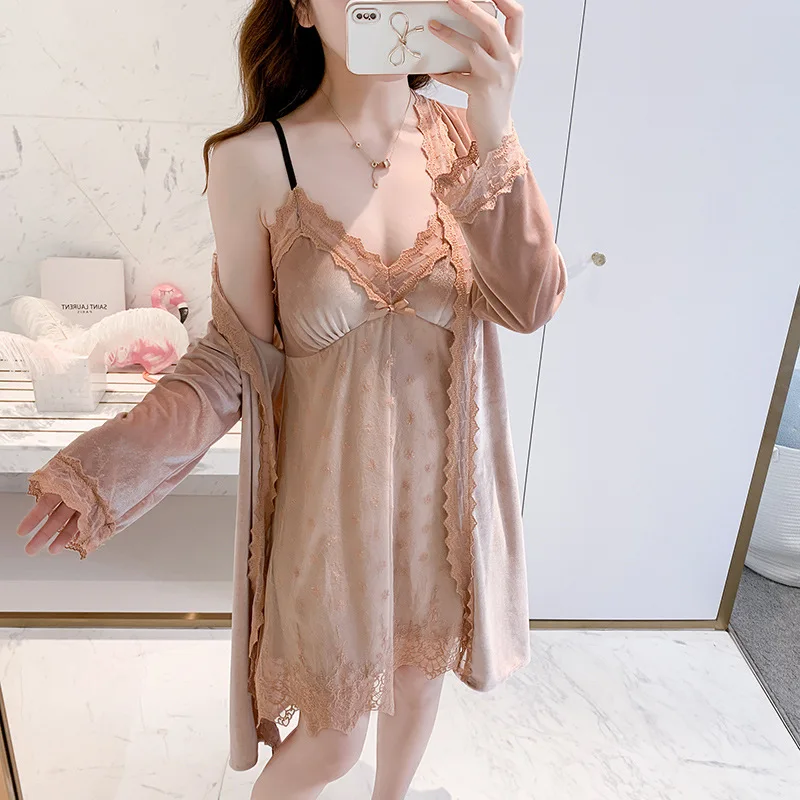 

Женская бархатная ночная рубашка, сексуальный комплект с длинным рукавом, кимоно, халат, интимное белье, Повседневная Домашняя одежда, велю...