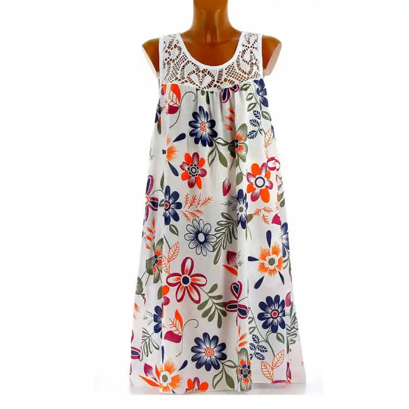 

Women's Sleeveless Lace Print Tank Top Dress Long Sleeve Shirt Women
