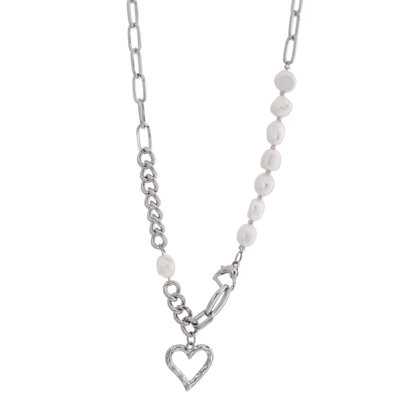 

Korean Fashion Imitation Pearl Choker Necklace for Women Elegant Heart Pendant Bead Statement Necklace Female Trendy Jewelry