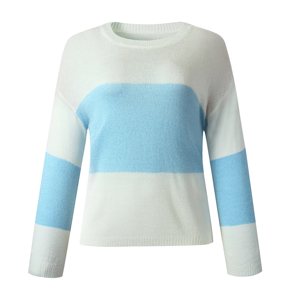 

Oversize Knit Sweater Fashion Women Autumn Long Sleeve Color Block Thin Sweater Loose Blouse Jumpers