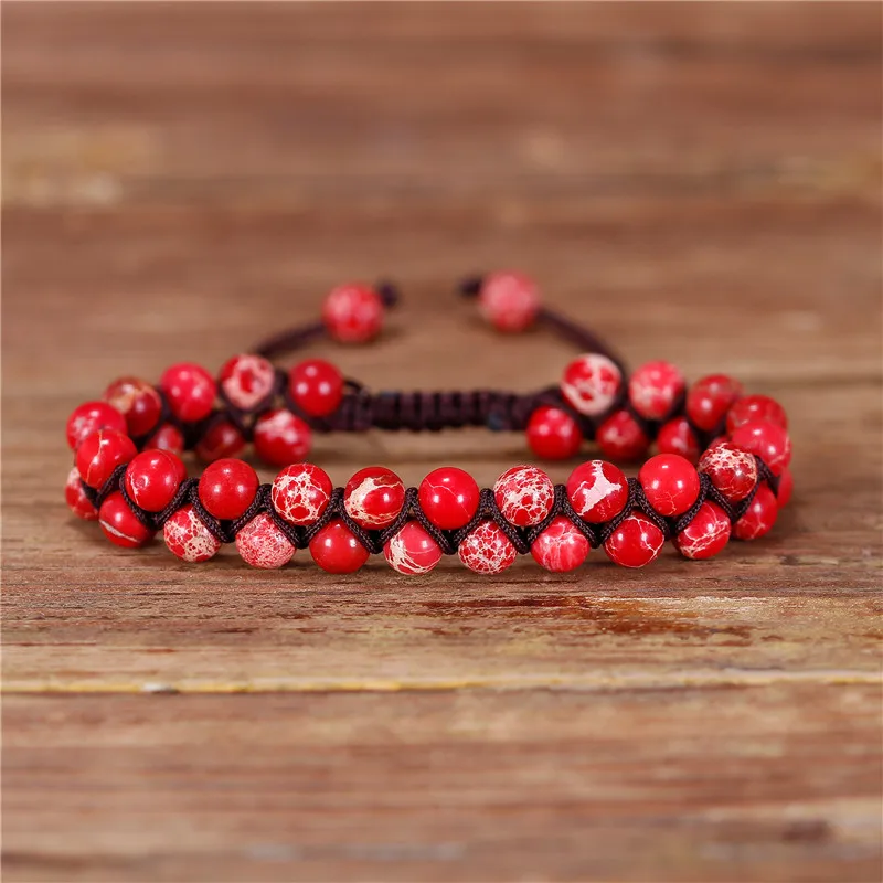 

6mm Natural Stone beaded Braided Bracelets Boho Macrame Bracelet Gemstones beaded Wrap Bracelet Handmade Jewelry Dropshipping