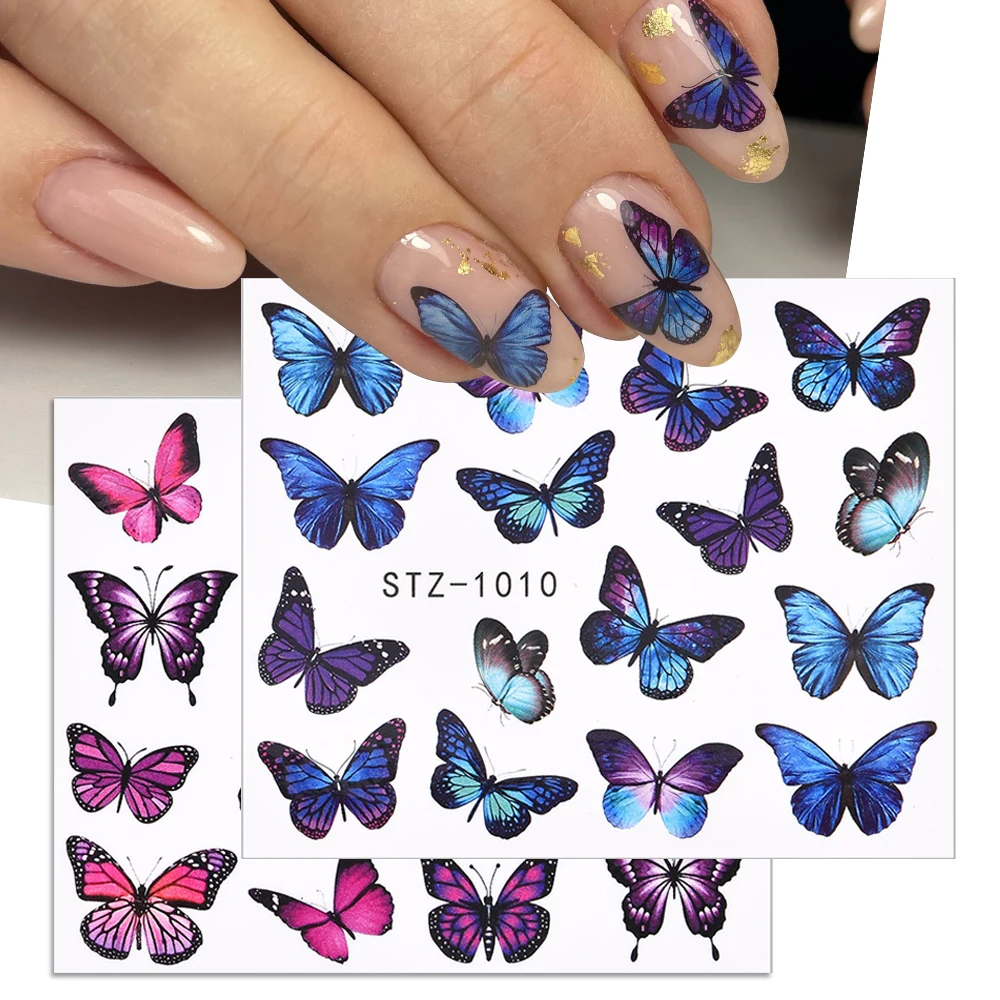 

3D Gradient Colorful Butterfly Nail Stickers Hydrangea Nail Sliders Decal Watercolor Butterfly Water Tattoo For Nail Decoration