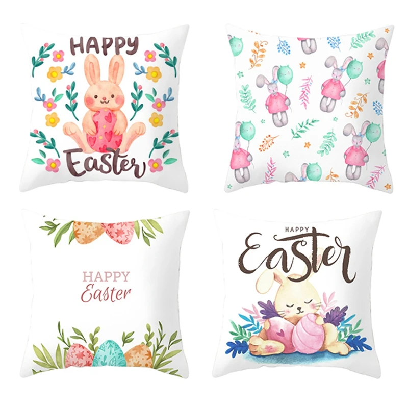 

45cm Happy Easter Cushion Cover Easter Decorations for Home Festival Ornament Cute Bunny Egg DIY Party Decor Set of 4
